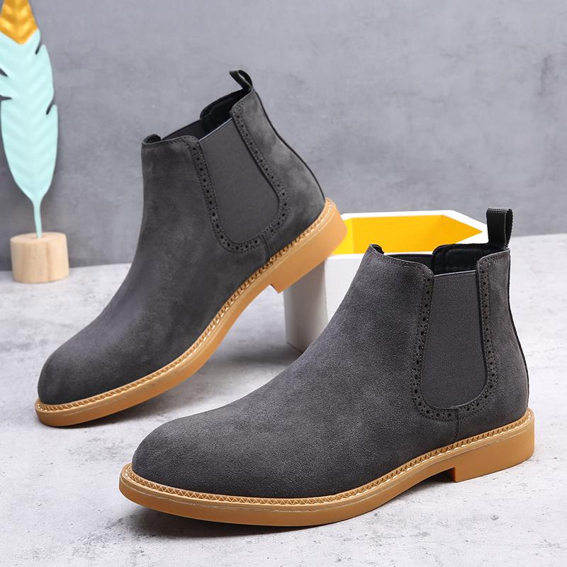 Fashion Suede Leather Men Ankle Boots Casual Slip On Formal Oxford Boots Vintage High Top Shoes Fashion Man Chelsea Botas Business Shoes