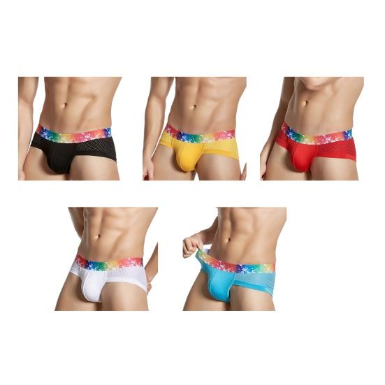 Men Briefs Soft Breathable Mesh 3D Pouch Elastic Fabric Panties Rainbow Waistband U-Convex Sport Underwear Daily