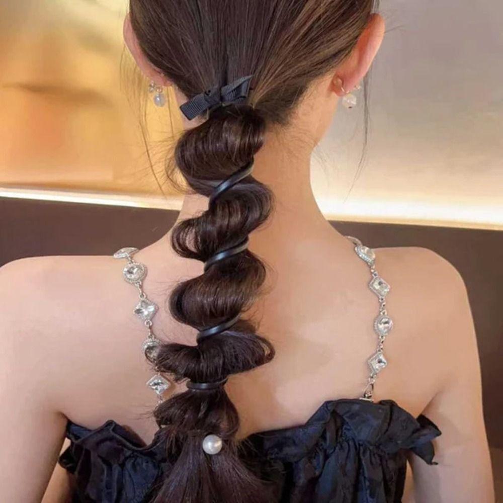 1PC Bowknot Braided Telephone Wire Hair Bands Ponytail Hair Rope Hair Weaving Artifact Elastic Band Hair Rope Hair Accessories
