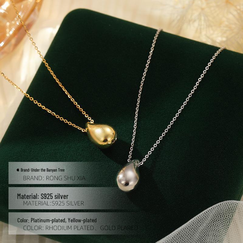 Náhrdelník s přívěskem Banyan Tree S925 Silver Gold Water Drop - elegantní řetízek na klíční kost z fazolí