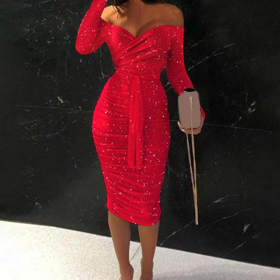 Damenkleid Kontrastfarben Schulterfrei V-Ausschnitt Slim Fit Frühling Etuikleid