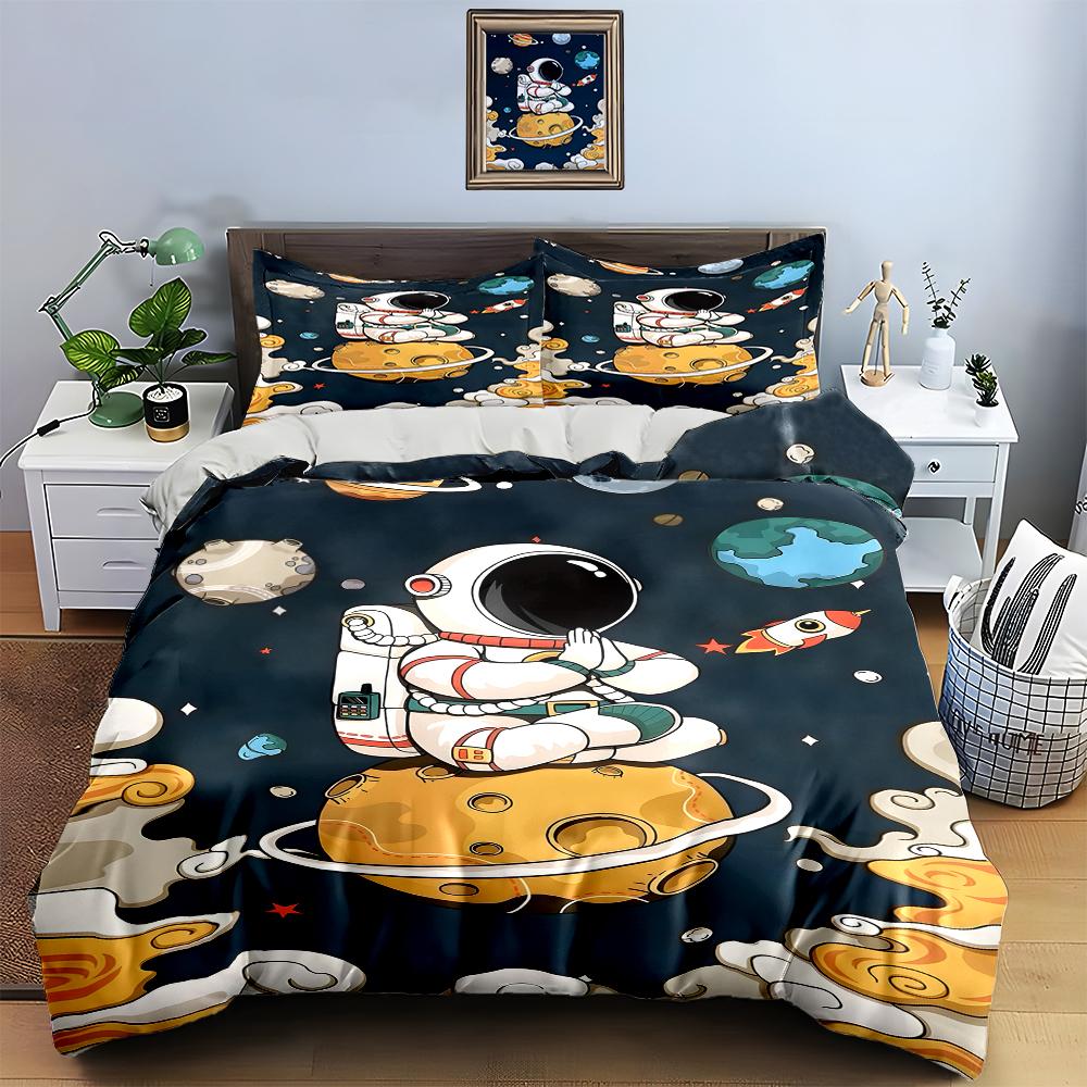 Astronaut space illustration Bedding Duvet cover sets Duvet covers Pillowcases gifts (1 * Duvet Cover 2 * Pillowcases, without duvet insert)