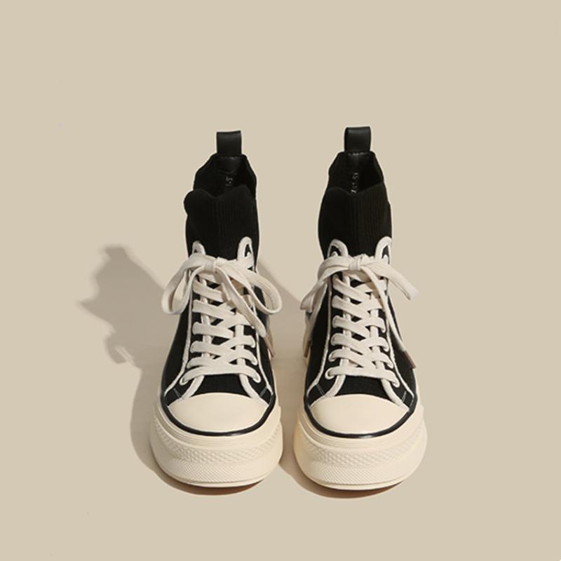 BCEBYL Printemps et Automne Nouvelle Mode Semelle Épaisse Chevalier Bottes Respirant Tête Ronde Élastique Bottes Décontractées Sport Femmes Chaussures