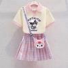 Kuromi Girls' Summer Cartoon JK Skirt Set - Short Sleeve Dress for Middle and Big Kids