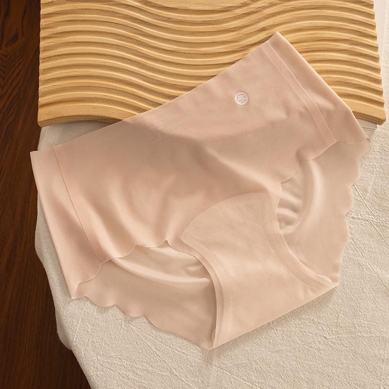 7A Antibacterial Extended Cotton Crotch Ice Silk Seamless Underwear Women's Mid Waist Briefs Pure Cotton Plus Size Women's Underwear Panties