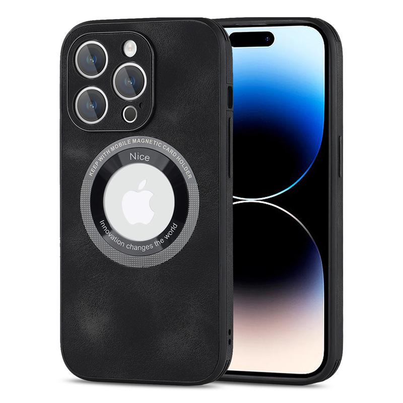 Luxury Sheepskin Leather Logo Hole Magnetic for Magsafe Case for IPhone 14 13 12 11 Pro Plus Max Mini Wireless Charging Cover