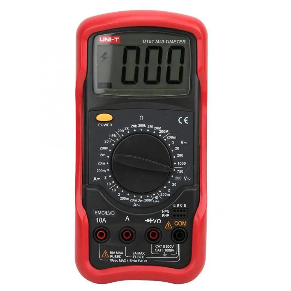 2026 UNI-T UT51 Digital Multimeter AC/DC Voltage 1000V 750V Current 10A Resistance Diode Continuity Buzzer Overload Protection