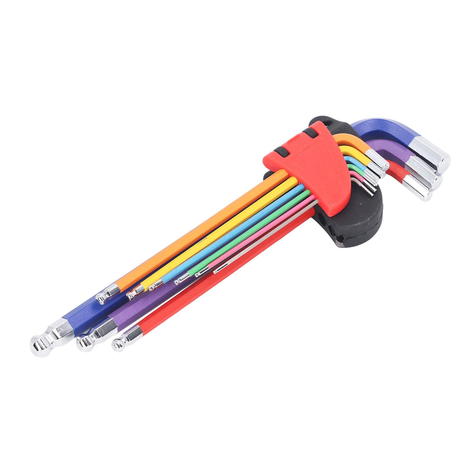 

9Pcs Hex Wrench Set CR V Anti Slip Multi Color Multifunctional Long Arm Hex Key Kit for Small