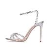 Luxury Rhinestone Designer Women Sandals Sexy Narrow Band Ankle-Wrap Thin High Heels for Women Summer Elegant Banquet Dress Shoe