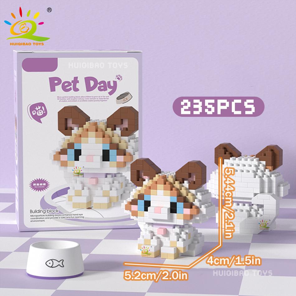 MINI Working Cat Pet Dog Micro Model Building Block Set Kids City Cartoon Animal Diamond Bricks Educational Toys Adult
