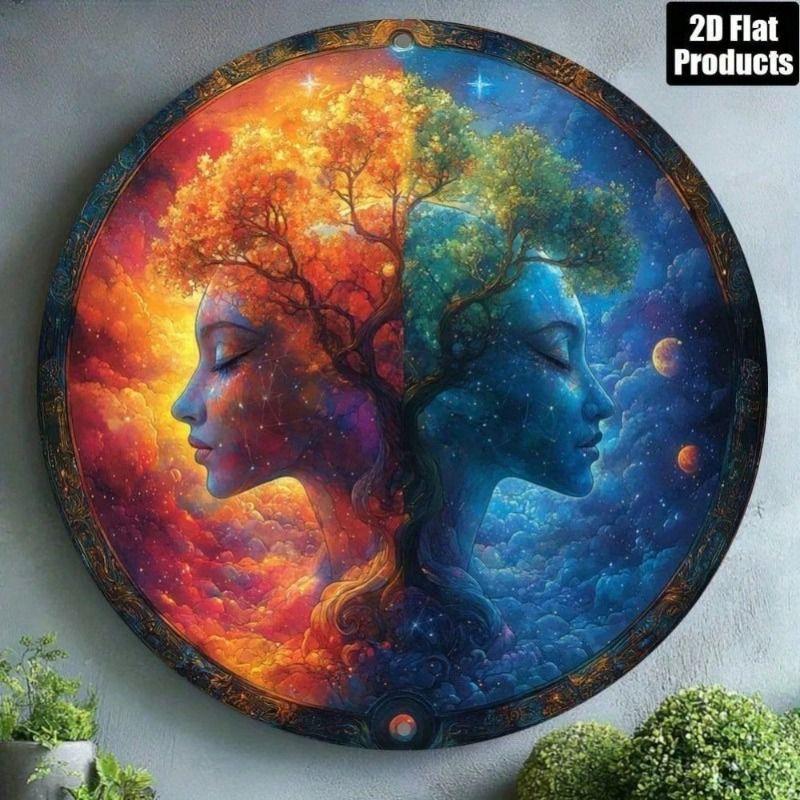 Metal Wall Art Tree Of Life Round 8x8 Inch Aluminum Sign for Boho Living Room