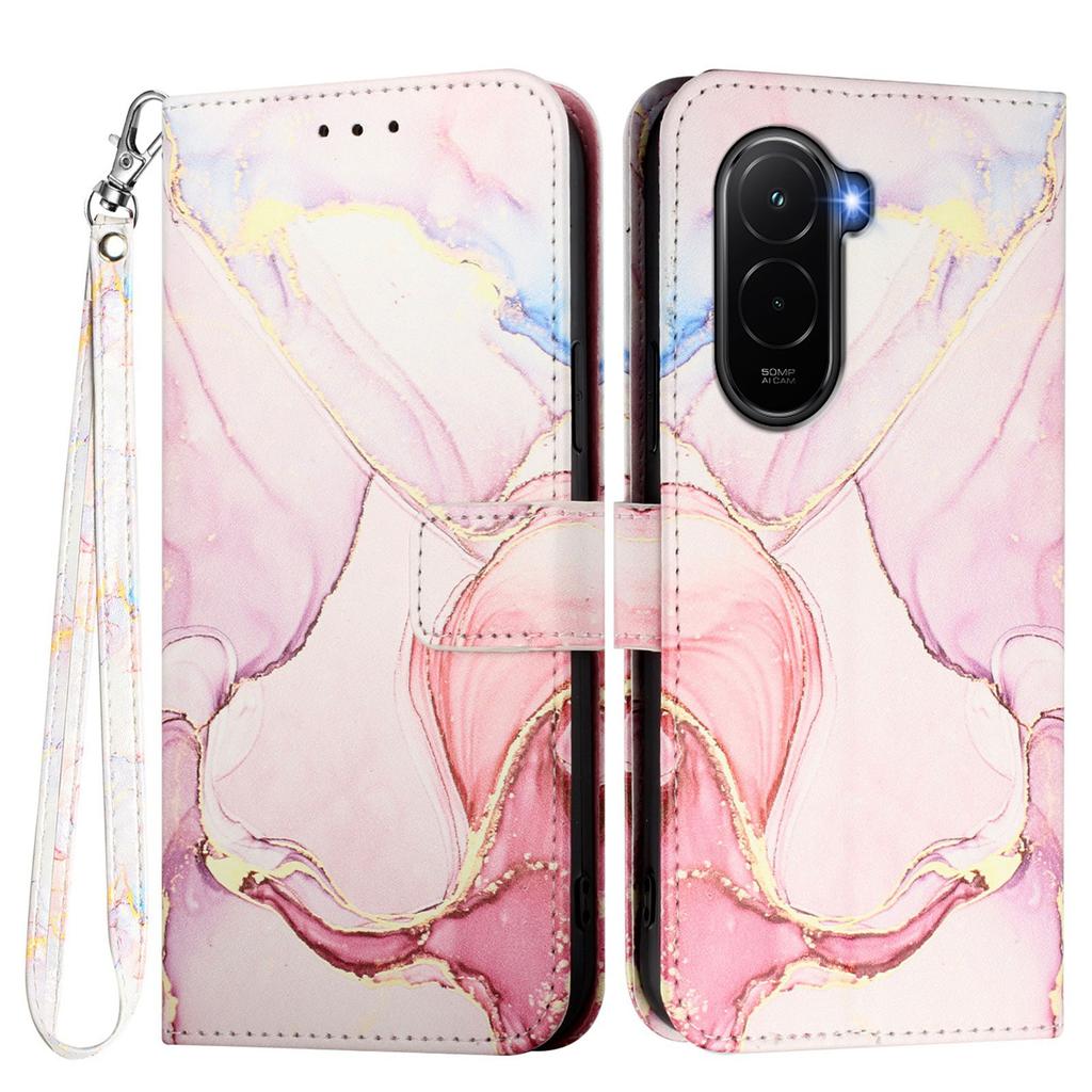 For Xiaomi Poco M7 Plus 5G/M7 4G (169mm) Case with Strap Marble Pattern Leather Phone Cover Card Holder