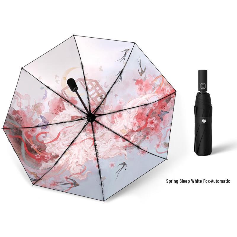 Nan Qiao Automatic Black Vinyl 3-Fold Sun/Rain Umbrella