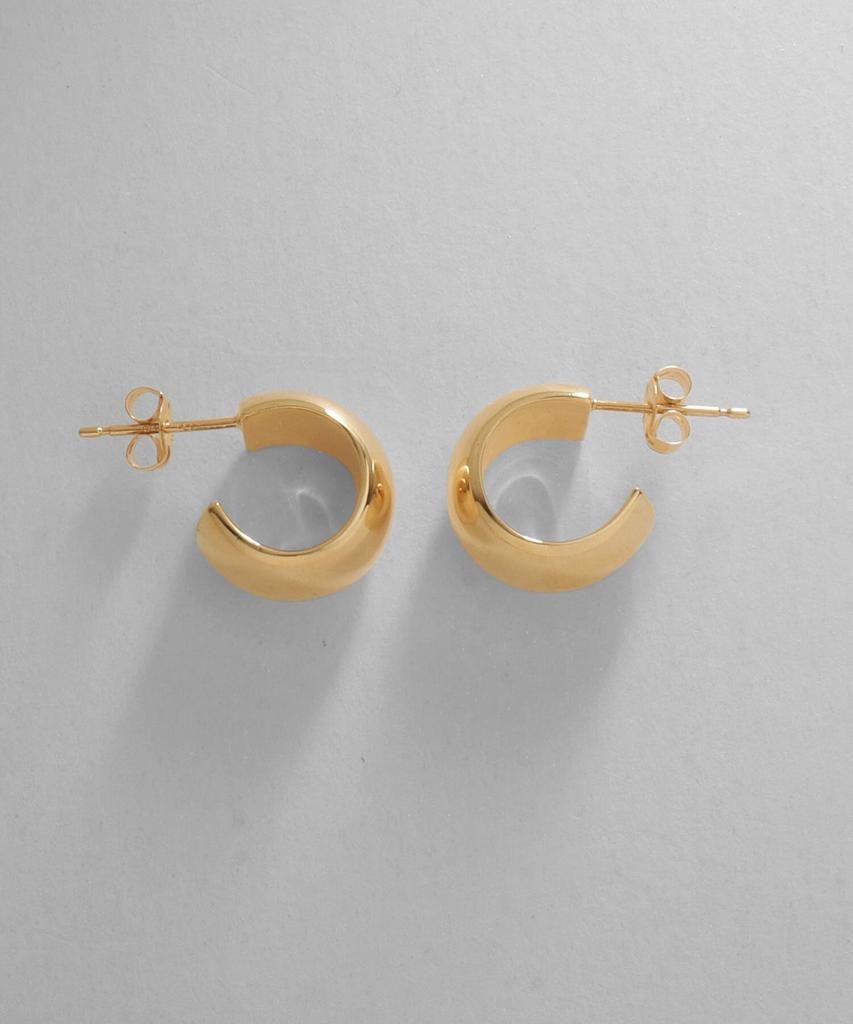K10 Hollow Flat Shell Hoop Stud Earrings Yellow Gold 00 [Kokoshnik] (100)
