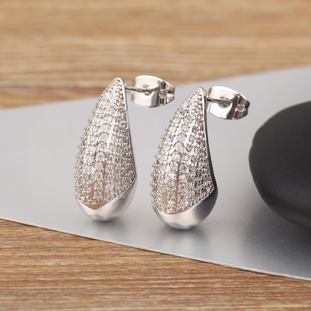 

Nidin Classic New Design Waterdrop Shape Sparkling Zircon Charm Earrings S/L Sizes Choice For Women Fine Ear Jewelry Accessories