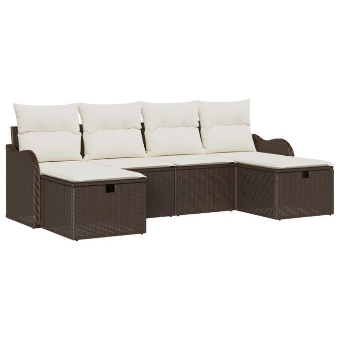 VidaXL Canapé de jardin 6 pièces avec coussins marron en poly rotin, mobilier modulable pour l'extérieur 3359017
