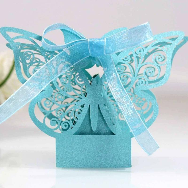 50Pcs/Set Hollow Butterfly Gift Paper Boxes Creative Laser Cutting Wedding candy box Dragee Box Cookie Carton Wrapping Package