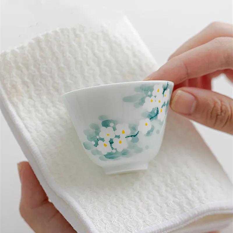 1 Pc Chinese Hand-painted Flowers Ceramic Teacup Handmade Tea Cup Coaster Porcelain Tea Bowl Teaware Personal Meditation Cup