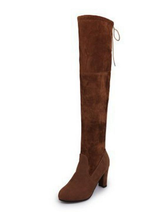 New European & American Over-the-Knee High Heel Boots – Thick Heels, Plus Sizes Available