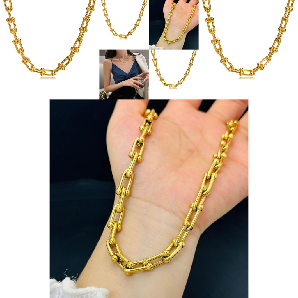 Collier Élégant en Forme de U Pour Couples Façonné en Acier Titane de Haute Qualité avec Placage Or et Design Géométrique Pour un Style Contemporain