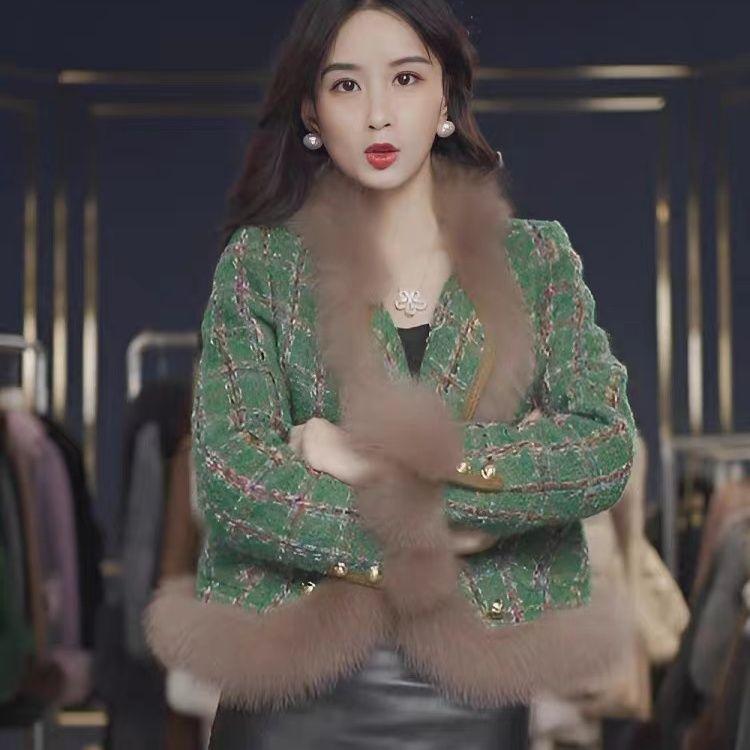 Green coat women's new winter fur integrated down cotton imitation fur top cotton coat