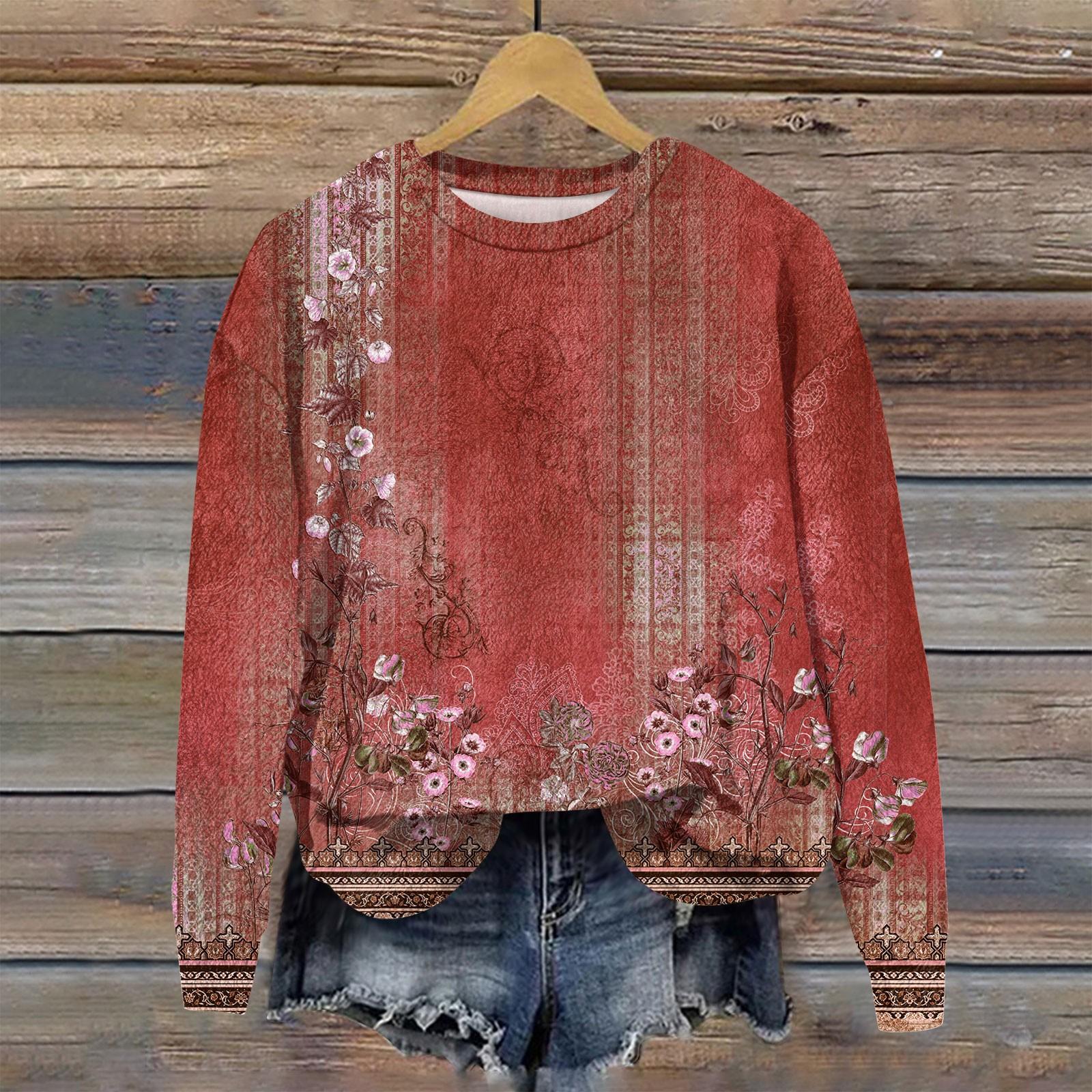 

Женская мода с длинным рукавом плюшевый принтованный свитшот пуловер топ XL винный