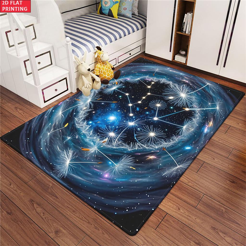 Dandelion Constellation Galaxy Rug, Starry Sky Area Carpet for Living Room Game Room Bedroom, Non-Slip Floor Mat Home Decor