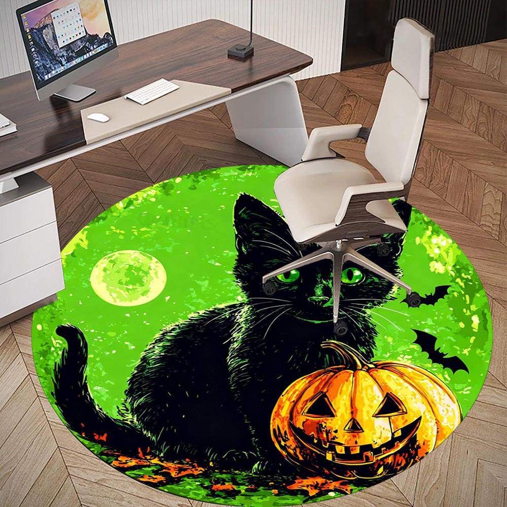 1pc Halloween black cat Round Chair mat office Area Rug - Non-Slip, Floor Mat for Office, Bedroom, Ideal home decor gift c0112125