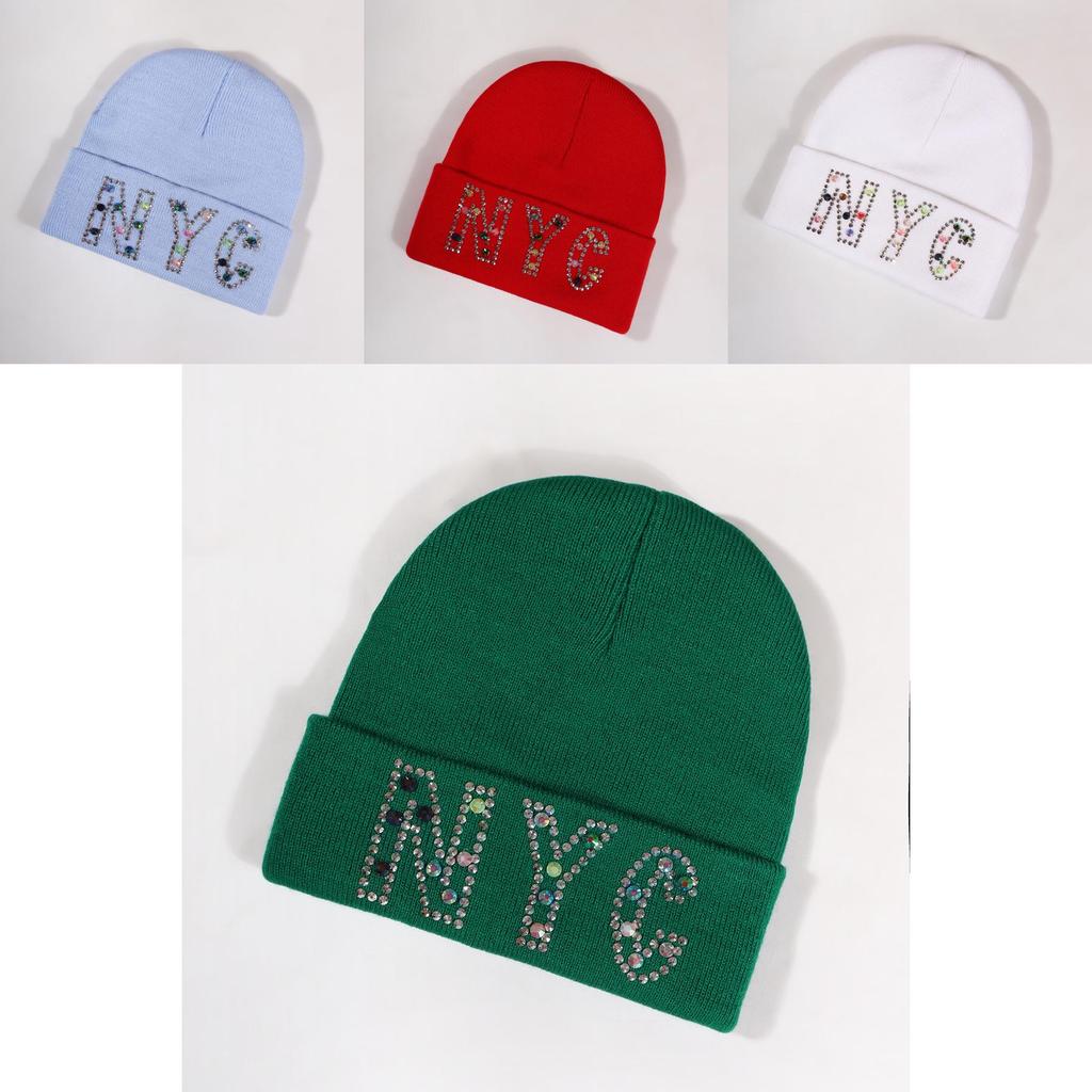 Nyc Letters Knit Hat With Rhinestone Embellishments For Fall Winter Warmth And Casual Style
