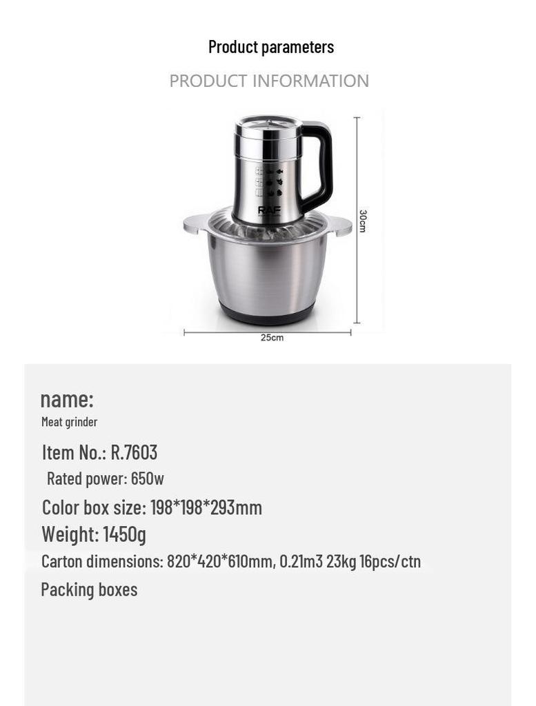 European Standard 3L Electric Meat Grinder & Chopper R 7603: Multifunctional Kitchen Appliance.