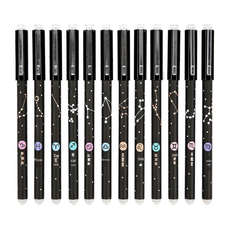 Twelve Constellations Erasable Gel Pens for Primary School Students, Blue-Black Ink Stationery