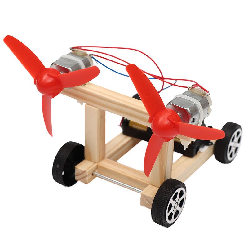 DIY Wooden Wind-Powered Double-Wing Racing Car Kit for Kids - STEM Experiment Assembly 12*12*8.5 cm
