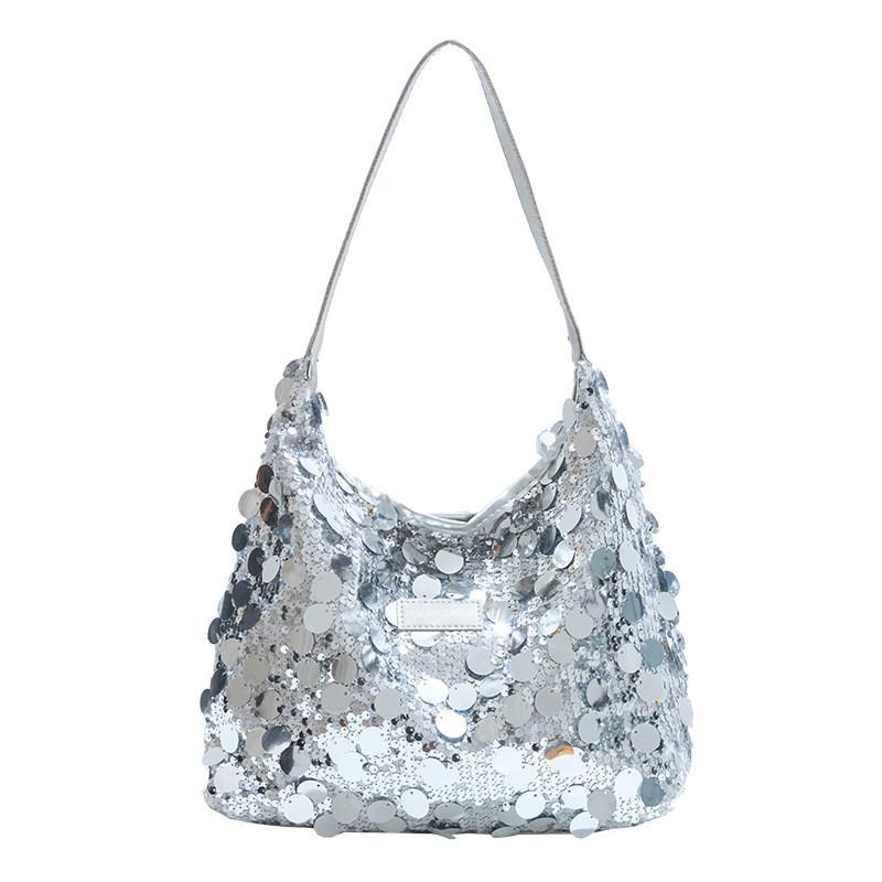 Sparkling Sequin Tote Bag For Women With Zipper Closure And Inner Phone Pocket For Casual Day Use