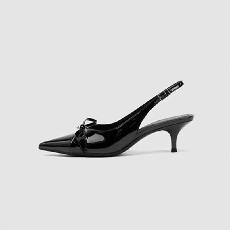 Fashion New Summer Women's Dress Shoes Patent Leather Slip on Pointed Toe Sandals Buckle Slingbacks Mid Heels Pumps Sandalias Mujer