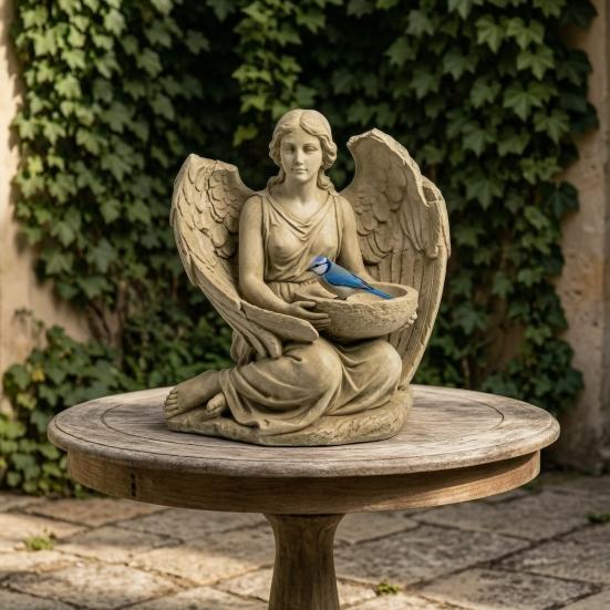 Goddess Statue Bird Feeder Retro Angel Figurine Garden Bird Feeder Artistic Outdoor Bird Feeder for Patio Backyard Porch Decoration