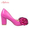 Fashion Aphixta Fashion Hot Sale Big Rose Flowers 7cm Chunky Heels Pumps Women Shoes Pointed Toe Appliques Pumps Super Big Size 35-53