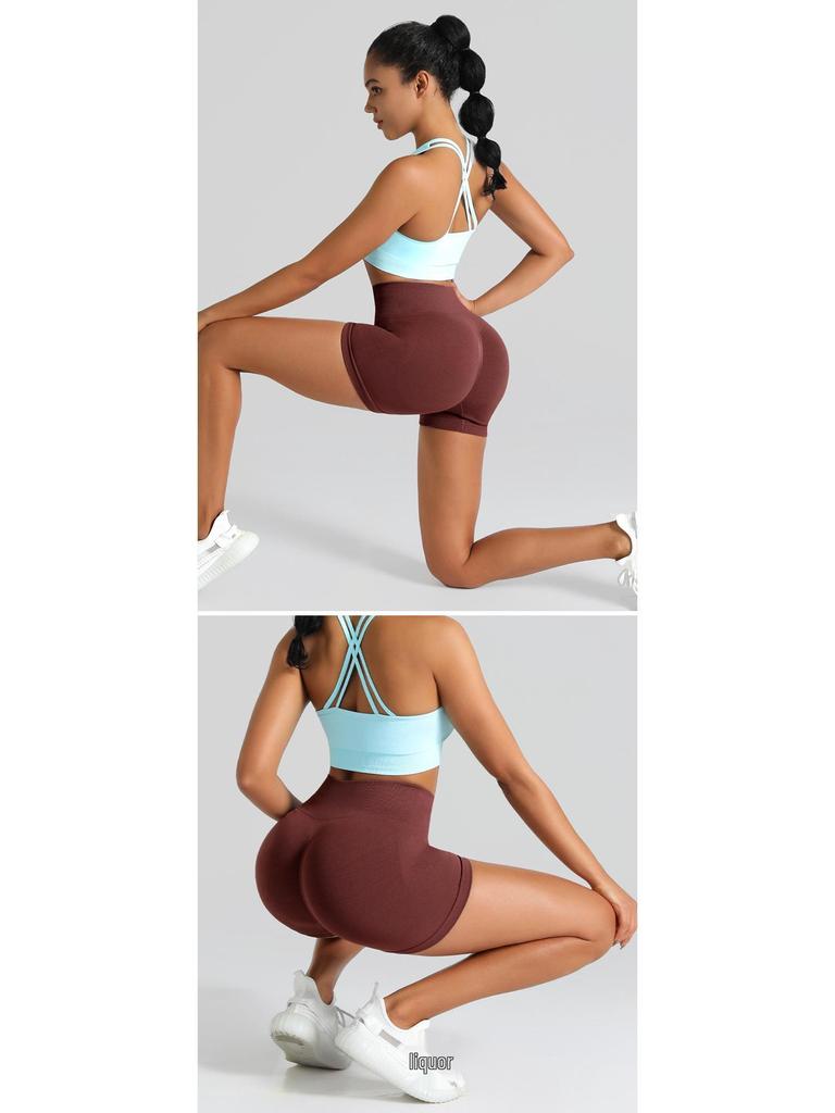 Women's High Waist Seamless Knitted Yoga Shorts - Peach Butt Three-Point Fitness & Running Shorts