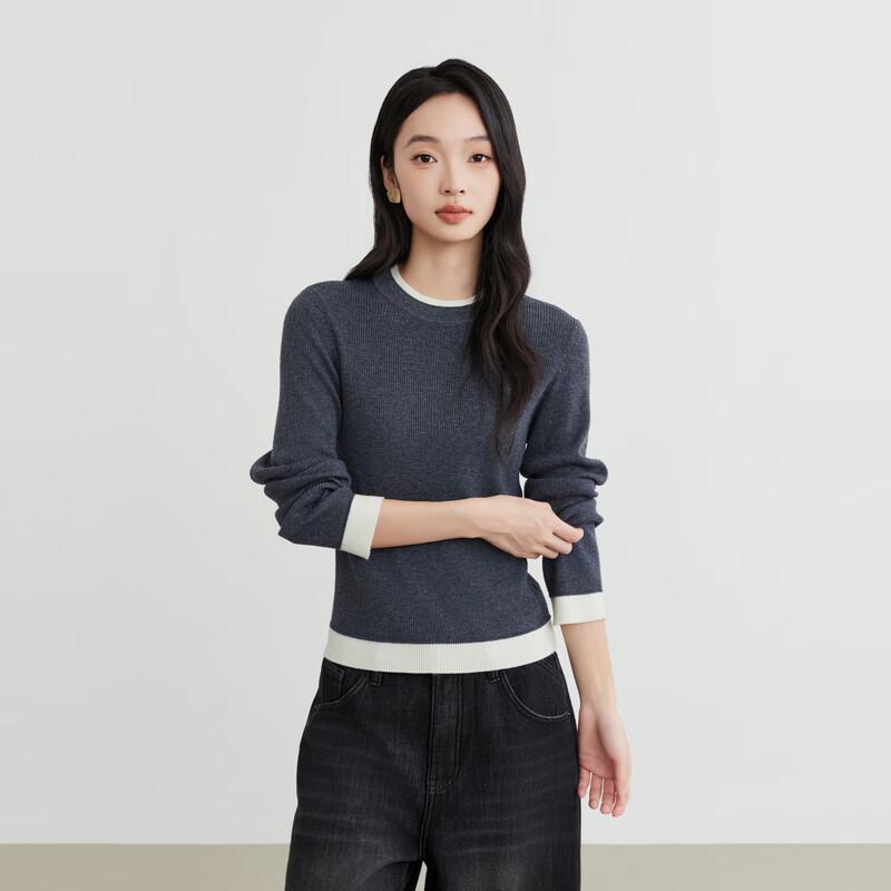 Elva' Island Women's Faux Two-Piece Color-Block Long-Sleeve Knit Sweater