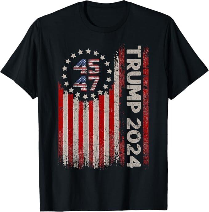 45 47 Trump 2024 American Flag Unisex T-Shirt Unisex T-Shirt XXL