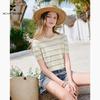Women's Striped Embroidered Knit Short-Sleeve Top