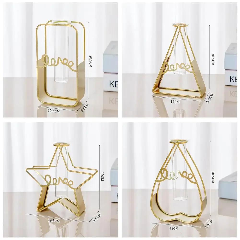 2024 Hydroponic Container 2Pcs/Set Nordic Style Geometric Exquisite Flower Vase Star Shape Metal Frame Glass Home Decoration