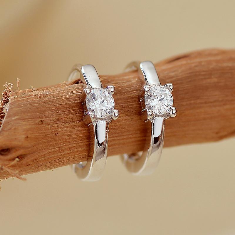 S925 Sterling Silver 18K Gold Plated Single Stone Huggie Hoop Earrings 4-Prong Set Cubic Zirconia Minimalist Earrings for Women