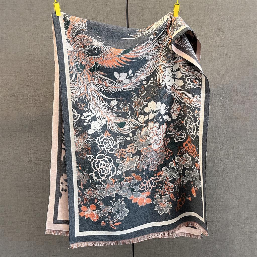 185*65cm Floral Print Warm Scarf Autumn/Winter Tassel Shawl Women's Imitation Cashmere Thick Scarf Warps Coldproof Blanket