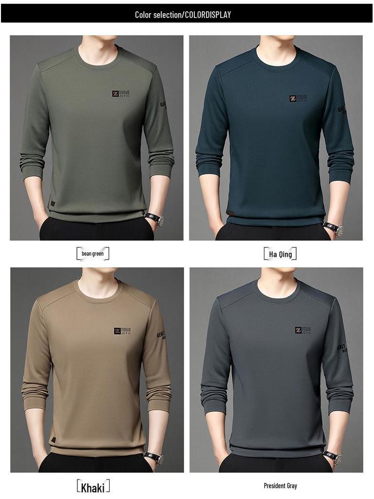 Men's Long Sleeve Round Neck Sweatshirt - Thick Velvet, Warm Base Layer for Autumn/Winter Fashion
