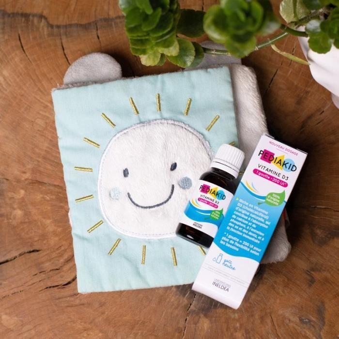 Pediakid Vitamine D3 Gouttes 200UI - Flacon Verre 20ml - Soutient Les Defenses Naturelles - Goût Neutre
