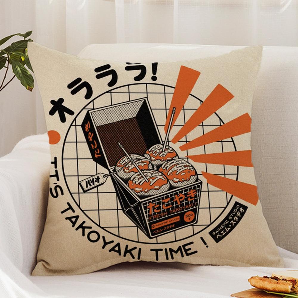 T-Takoyaki Japanese Food Cushion Cover Premium Comfort Reversible Pillow Cover - Dual - Use Design for Home & Car