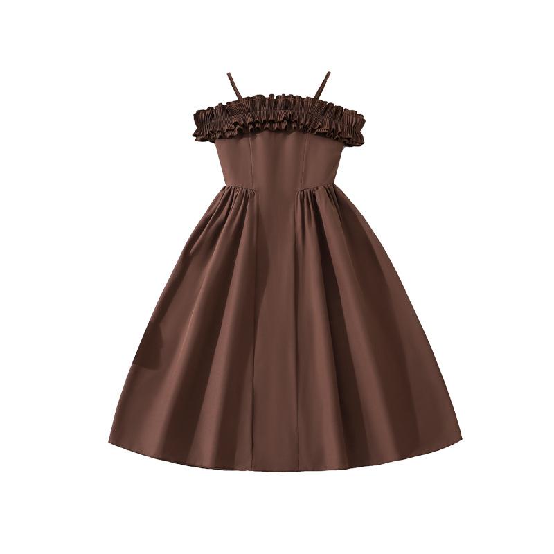 Girls' Fashion Dress Summer Children's Strapless Halter Neck Lace Sweet-Style Dress