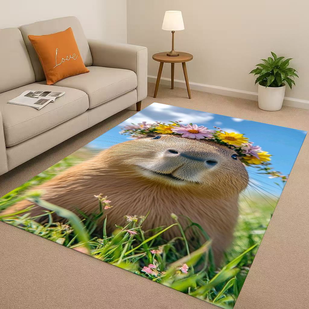 Kawaii Capybara Kunst Cartoon Wohnzimmer Rutschfester Teppich Weicher Teppich für Schlafzimmer Spielzimmer Sofa, Leicht zu Reinigen Heimdeko Fußmatte