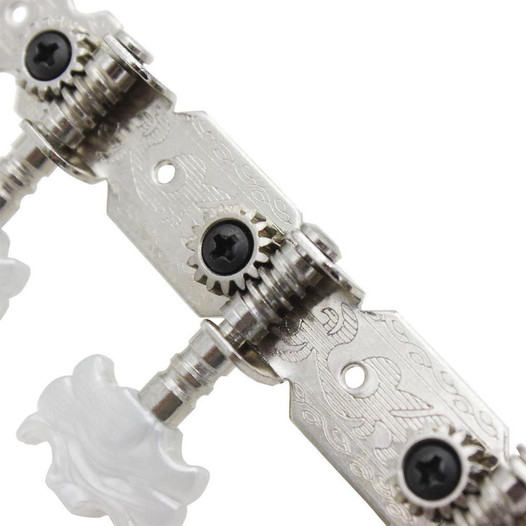 Three-in-Line Classical Guitar Tuners with Flower Pattern Knobs and Wooden String Posts
