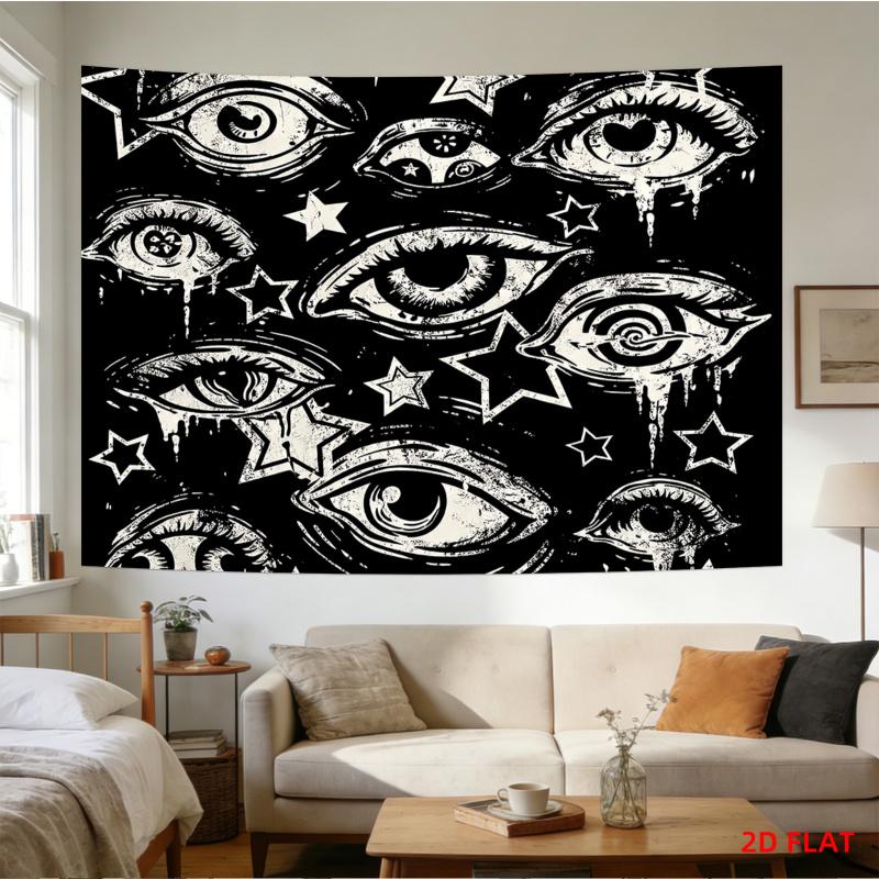 Black And White Evil Eye Tapestry, Dark Gothic Style Wall Hanging Fabric, Bedroom And Living Room Home Decoration